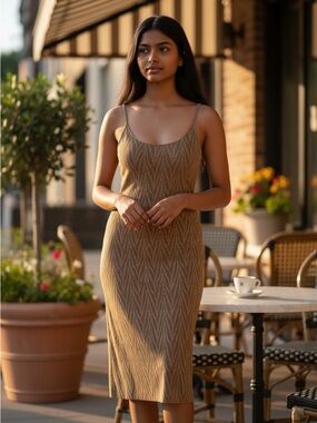 Derek Heart Sleeveless Knit Midi Dress in Tan Brown